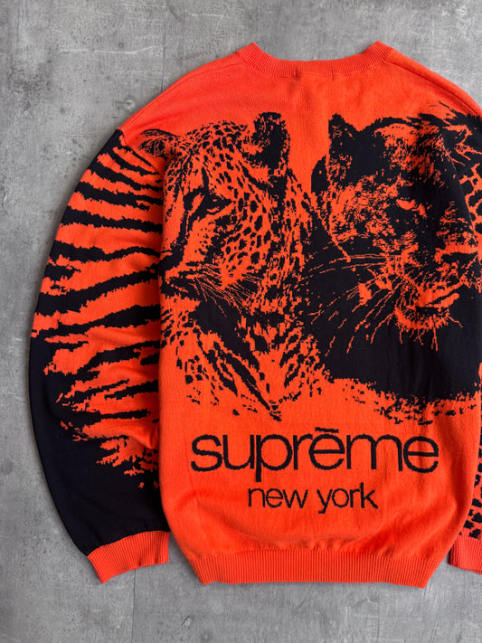 Supreme SS23 Big Cats Jaqcuard Knit Orange Swater