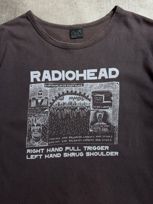 2001 Radiohead W.A.S.T.E "Amnesiac" Washed Brown Graphic Tee