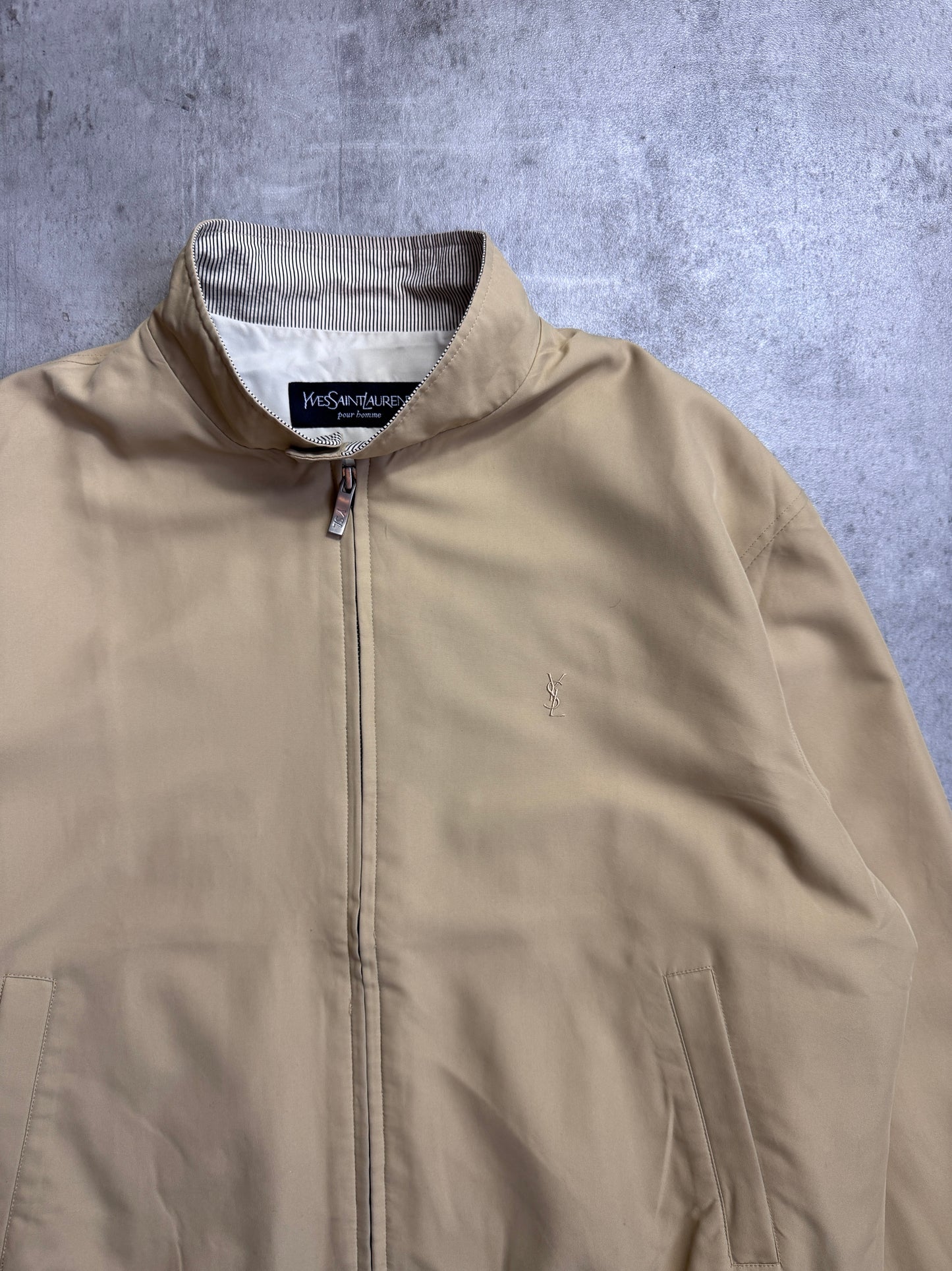YSL Beige Lightweight Moto Collar Blouson