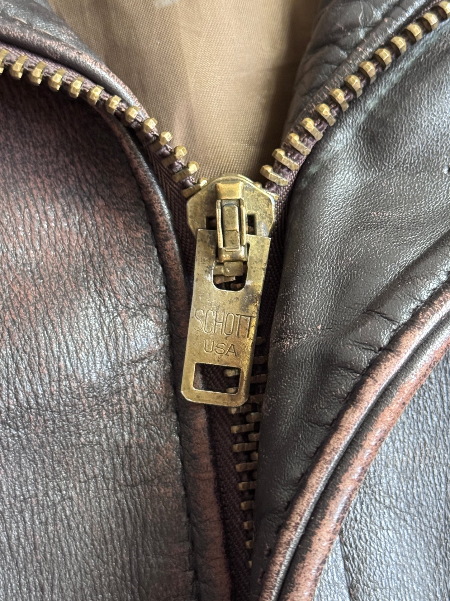 1970's Schott NYC A-2 Dark Brown Boxy Bomber Jacket