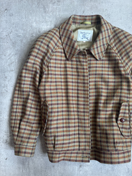 Burberry's Wool Tweed Harrington Jacket With Shoulder Pads