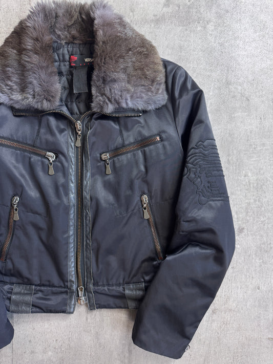 Versace Sport Cropped Fur Collar Black Utility Blouson