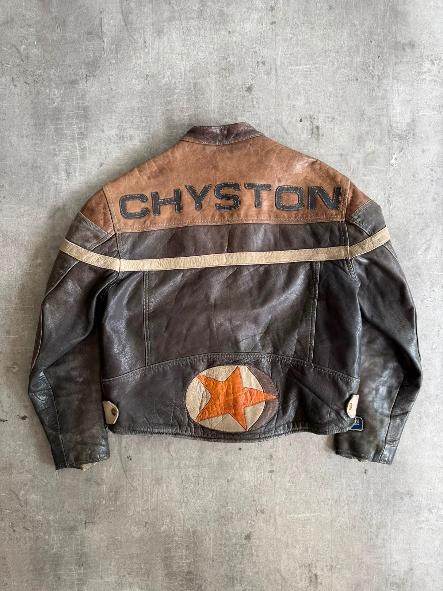 1980's Chyston Patch Embellished Leather Moto Jacket