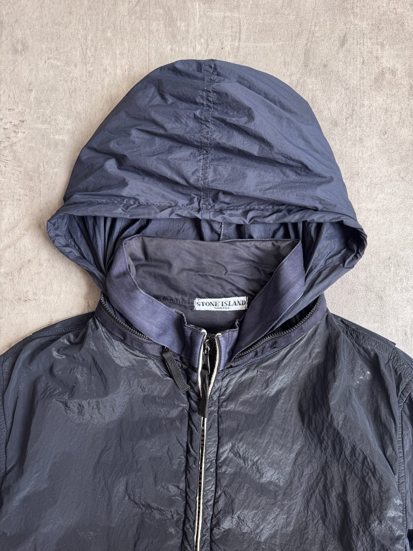 Stone Island S/S 2008 Crinkle Shimmer Nylon Navy Bomber Jacket