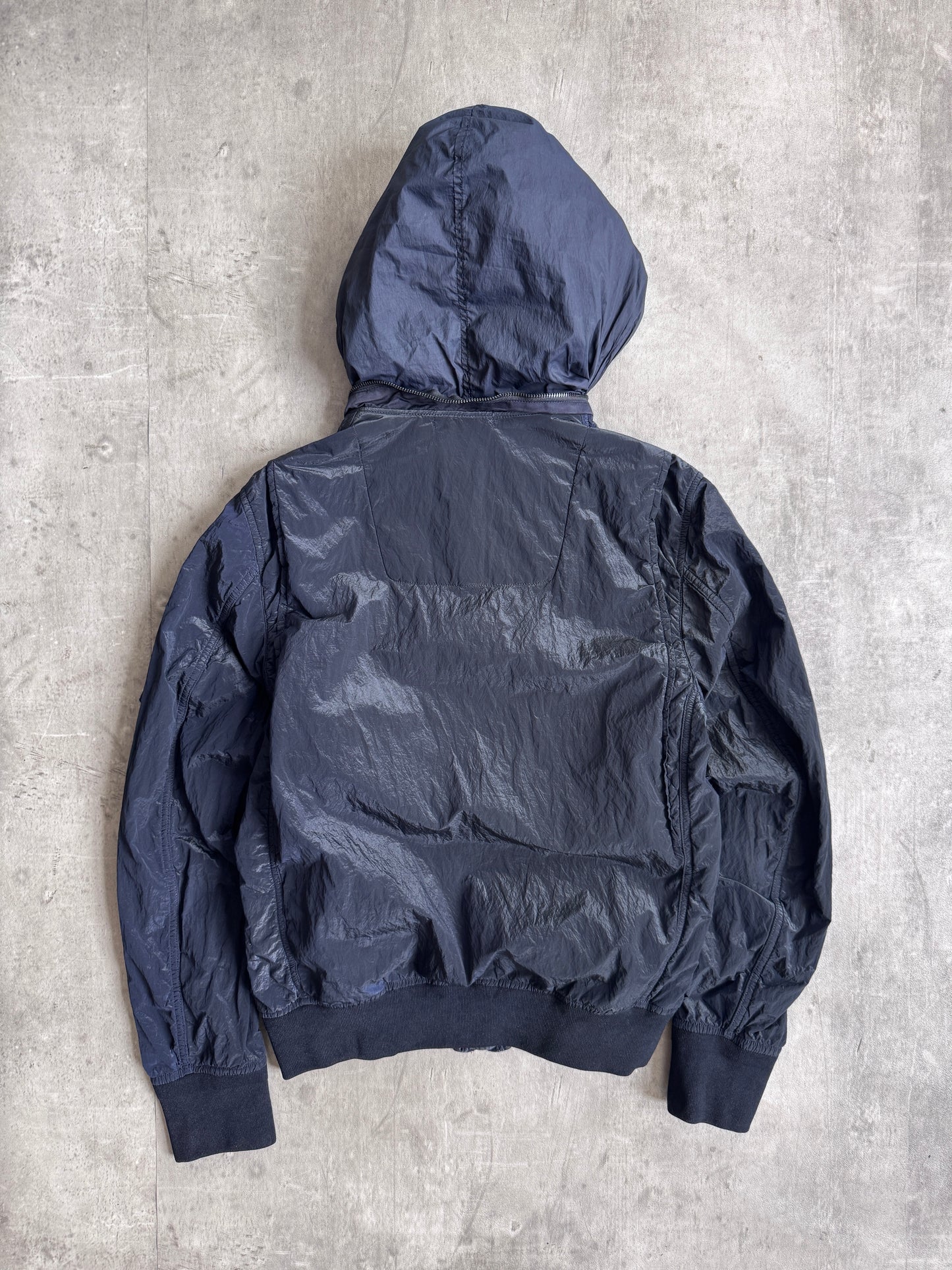 Stone Island S/S 2008 Crinkle Shimmer Nylon Navy Bomber Jacket