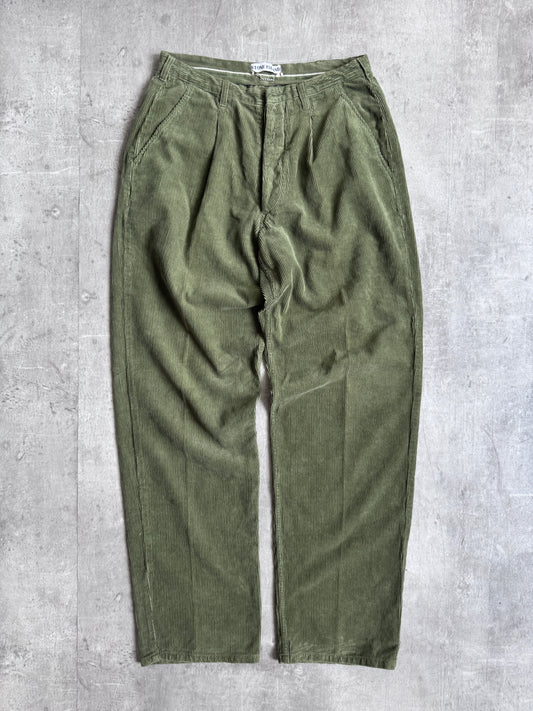 1990's Stone Island Needle Cord Green Pleated Trousers