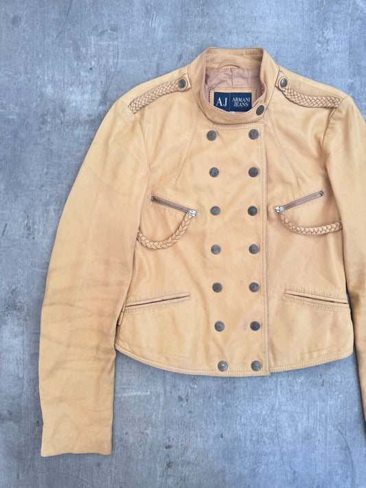 Armani Jeans Soft Leather Moto Jacket with Braided Epaulettes