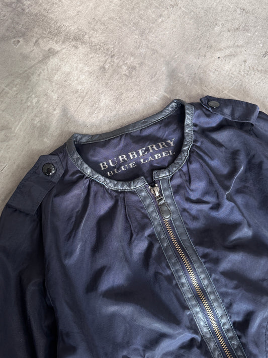 Burberry Blue Label Navy Leather Lined Bomber Jacket