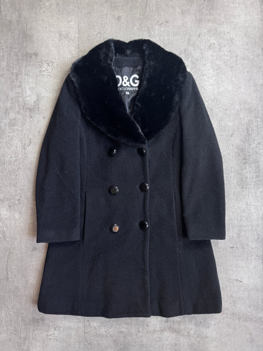 D&G Double Breasted Fur Collar Trench Coat
