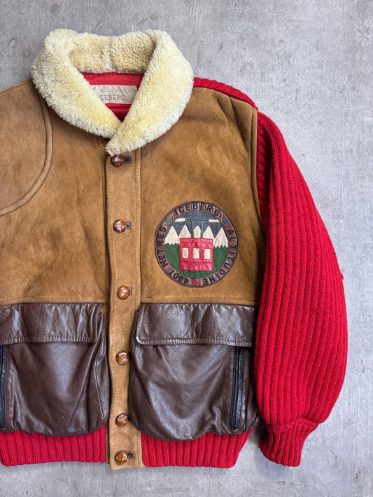 Iceberg Leather Knit Button Up Coat