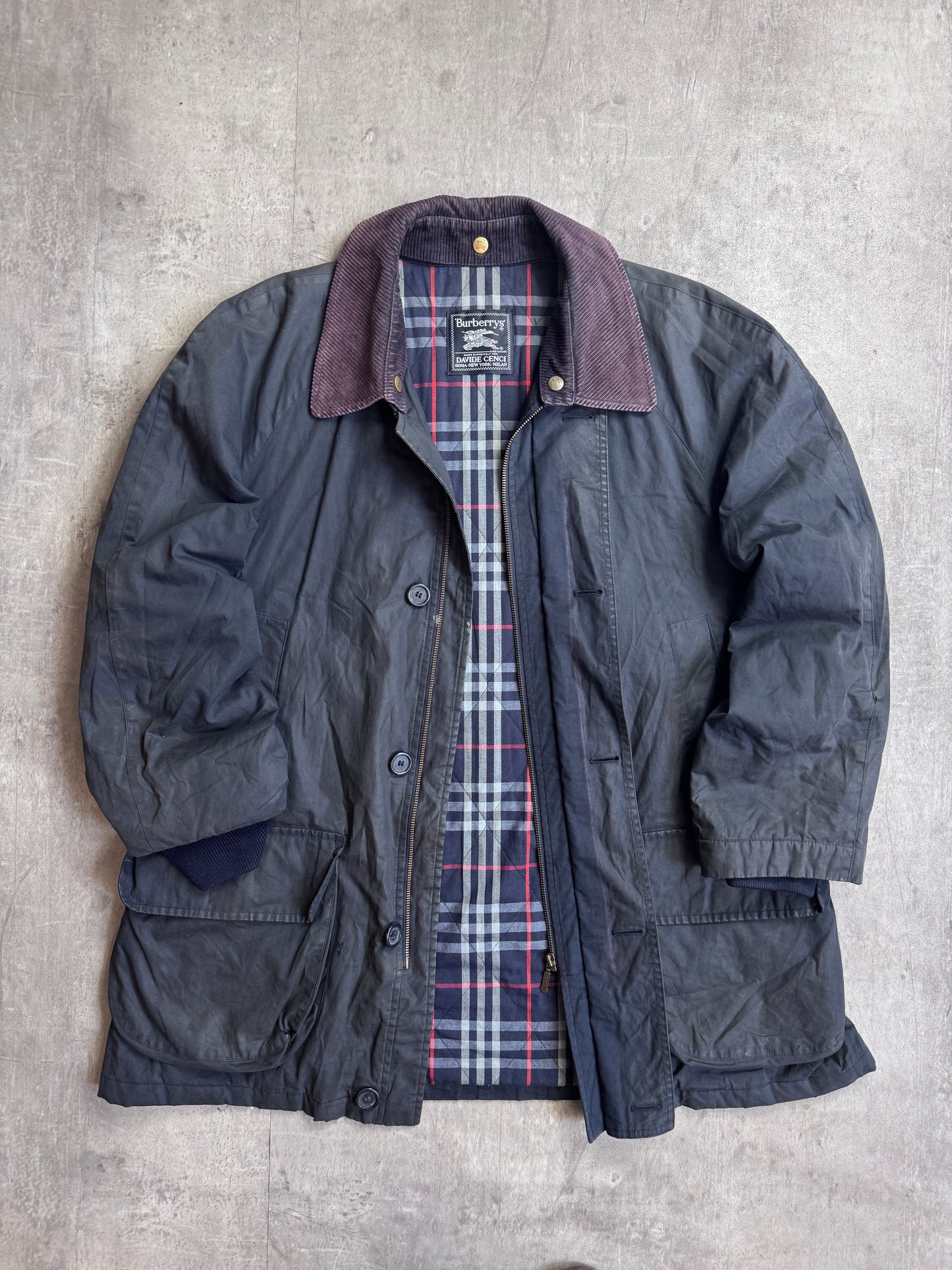 Burberry Nova Check Lined Wax Coated Overcoat