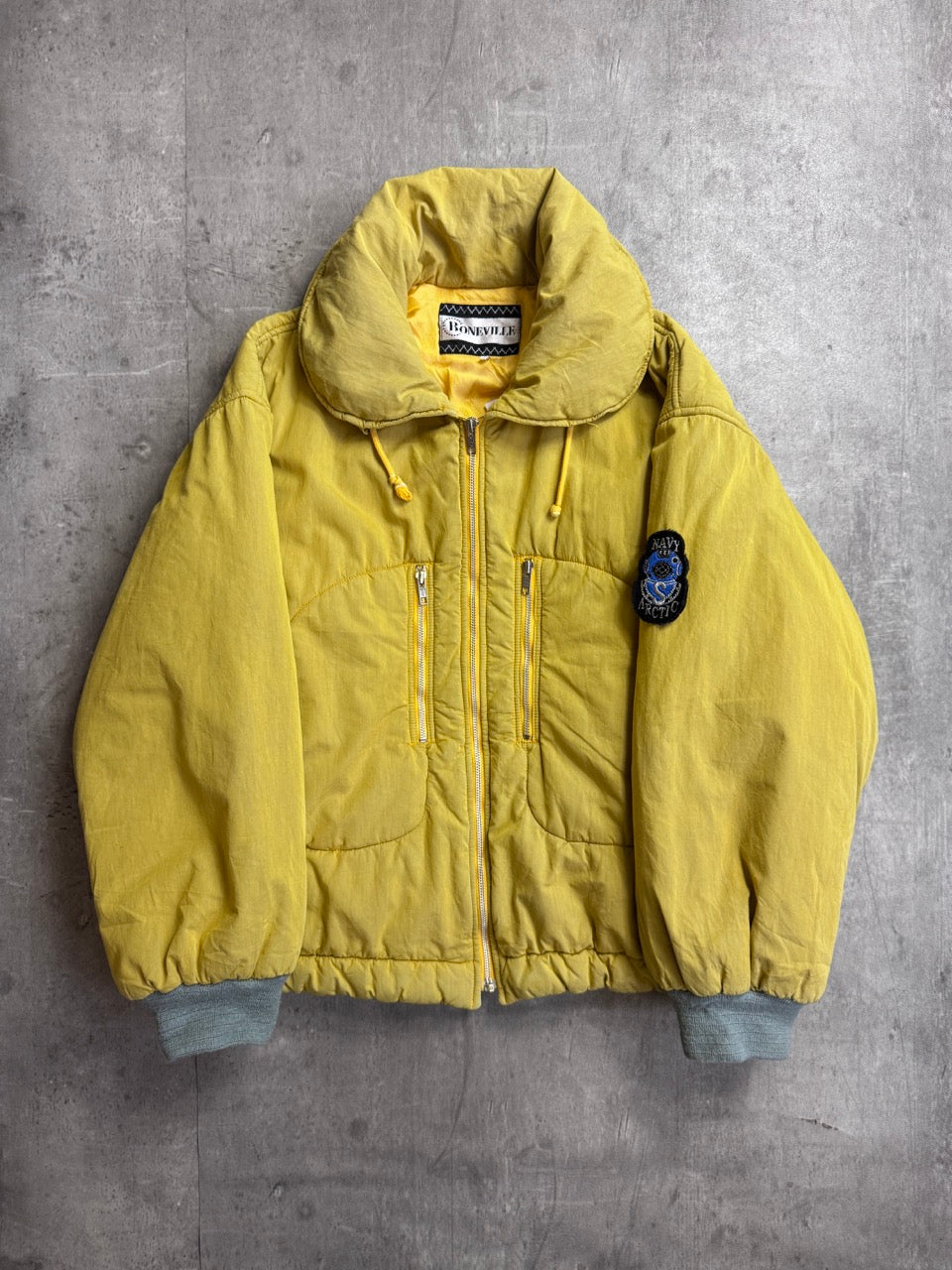 1980s Boneville Navy Arctic Pillow Neck Padded Bomber Jacket