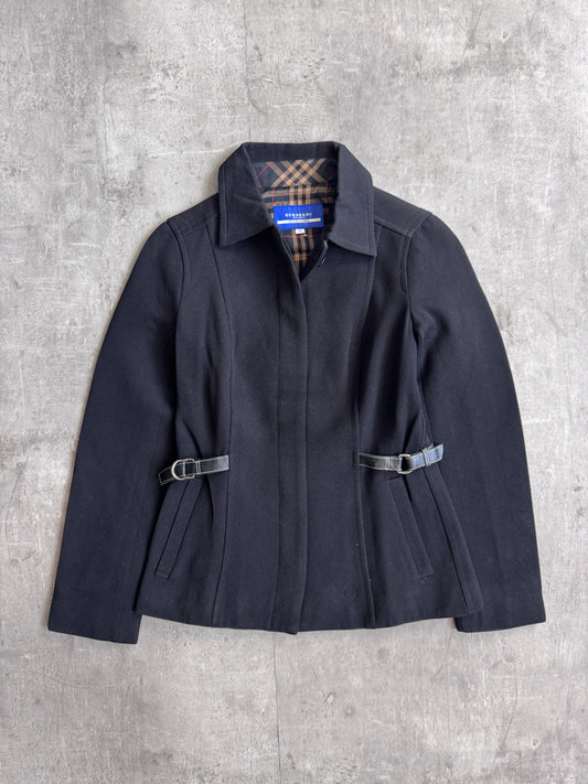 Burberry Blue Label Leather Buckle Detail Fitted Blouson