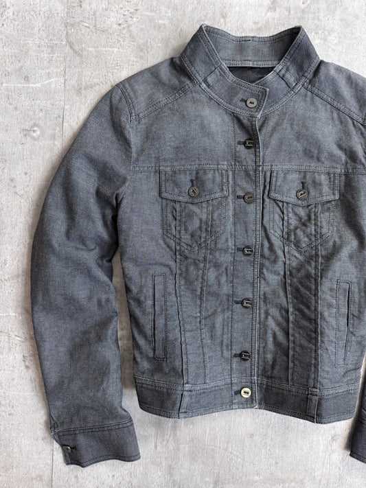 Burberry Grey Chambray Cropped Double Pocket Jacket