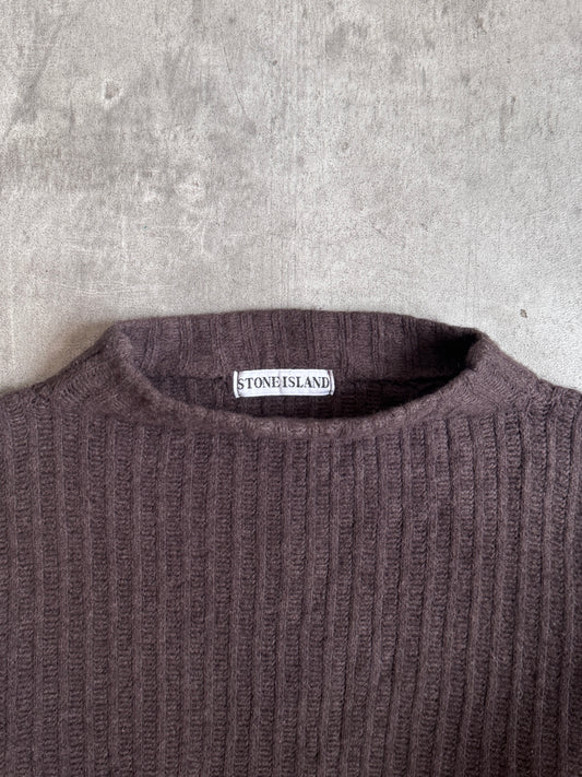 A/W 1994 Stone Island Brown Wool Rib Knit Mockneck Sweater