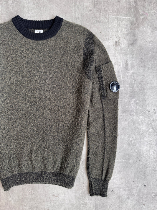 C.P. Company Khaki Shaggy Wool Lens Crewneck Sweater