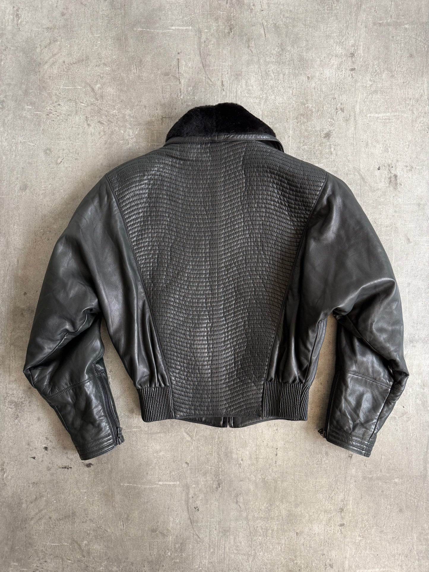1980s Gianni Versace Stitch Leather Waist Taper Blouson