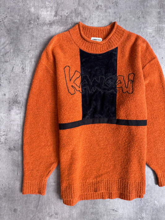 1990s Kansai Yamamoto Burnt Orange Textured Spellout Knit