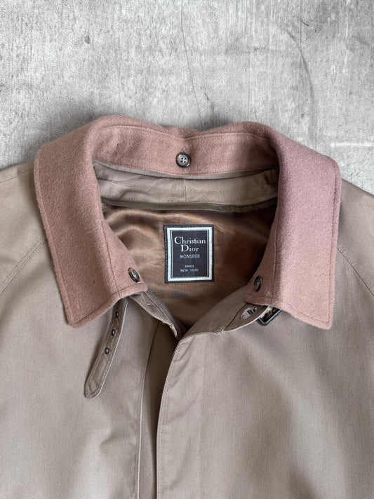 1990s Christian Dior Modular Collar Taupe Overcoat