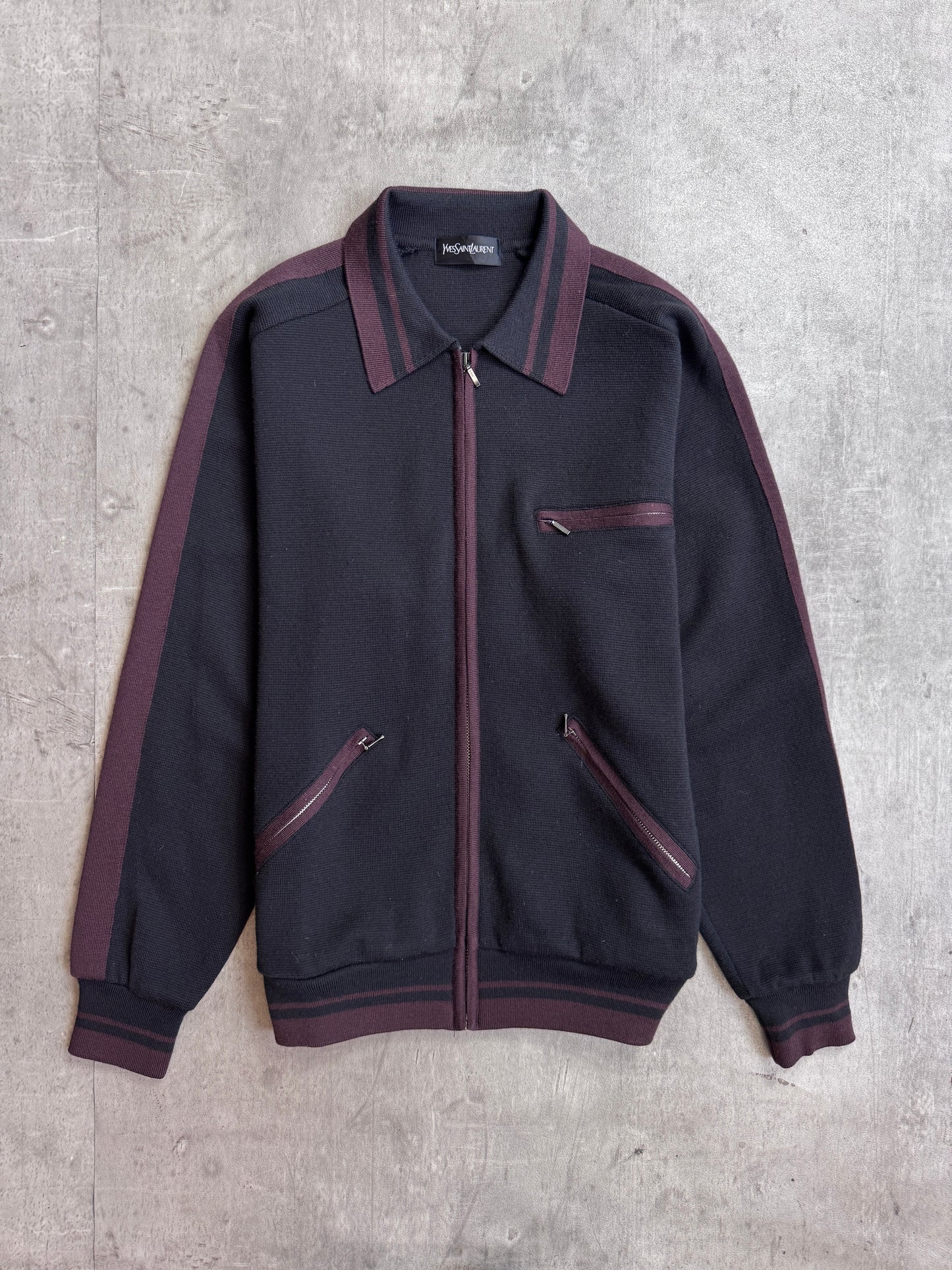 Yves Saint Laurent Full Zip Knitted Two-Tone Cardigan