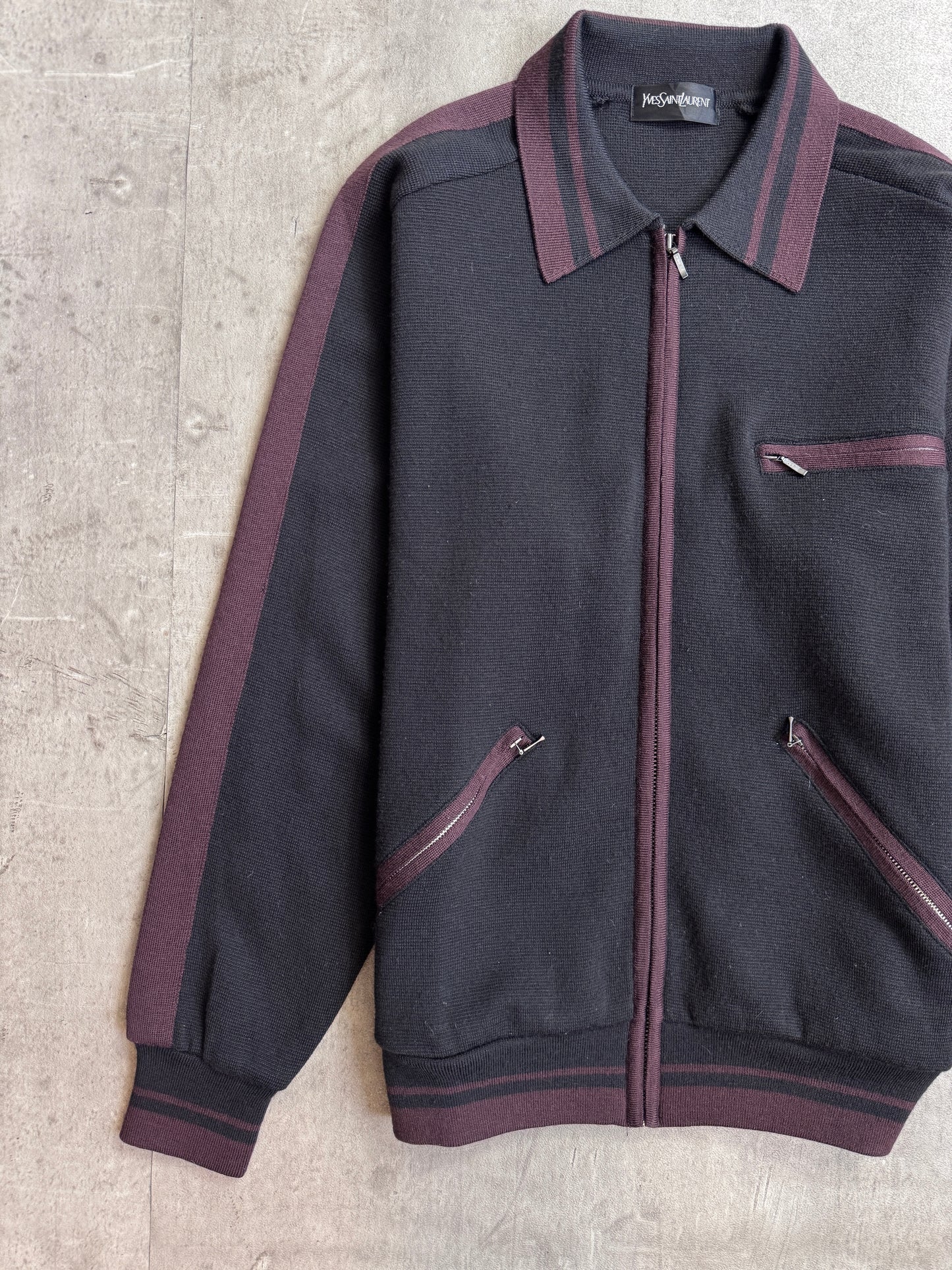 Yves Saint Laurent Full Zip Knitted Two-Tone Cardigan