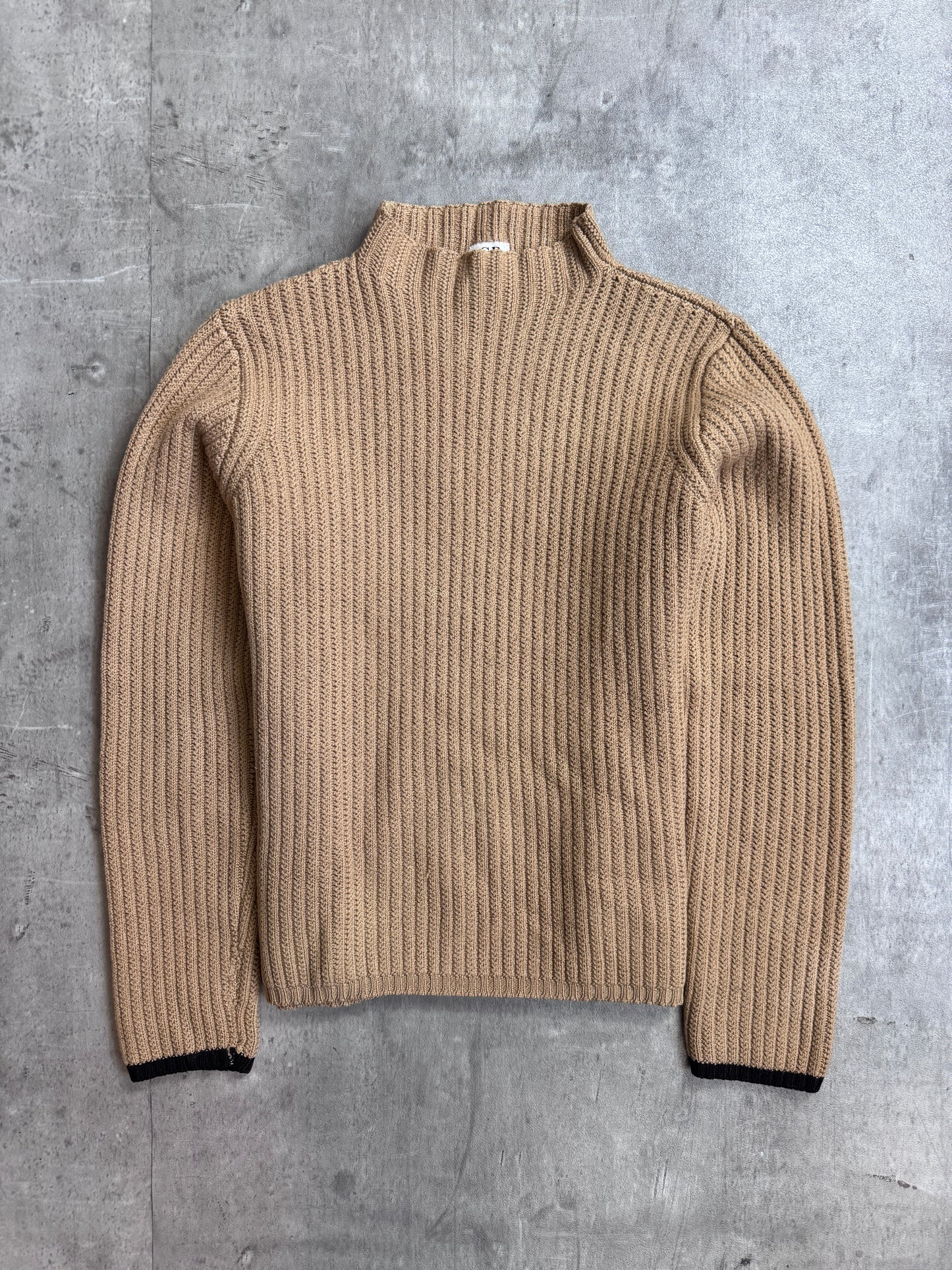 C.P. Company Heavyweight Brown Mock Neck Knitted Wool Sweater