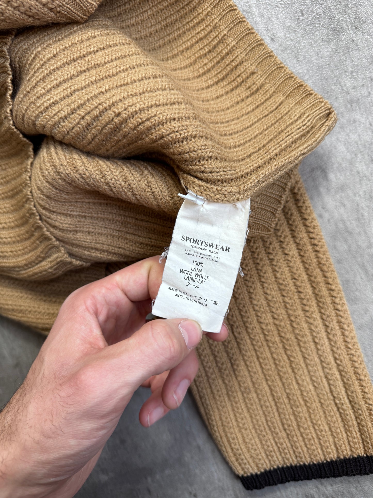 C.P. Company Heavyweight Brown Mock Neck Knitted Wool Sweater