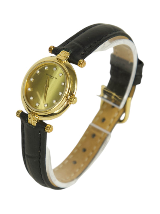 Balenciaga Model 621 Black Strap Gold Watch