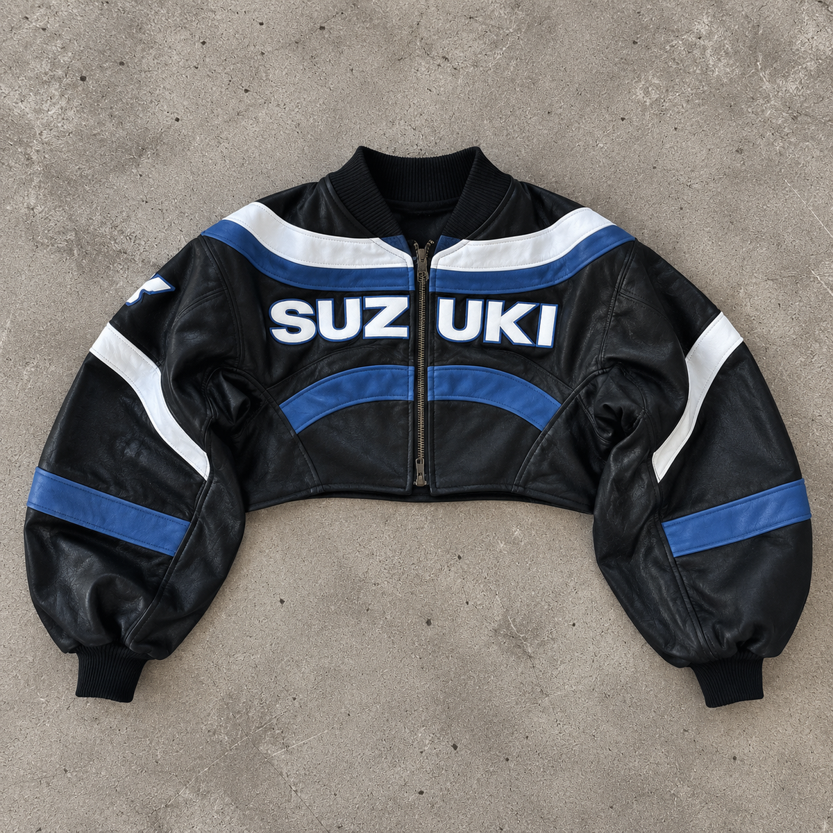 VT Rework : Custom Order - Balloon Sleeve Cropped Leather Racing Jacket