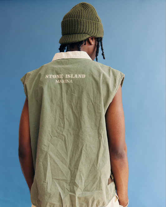 SS1988 Stone Island Marina Reversible Washed Green Tela Stella Collared Vest