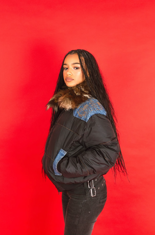 2000's Cavalli Rabbit Fur Denim Trim Down Puffer Jacket