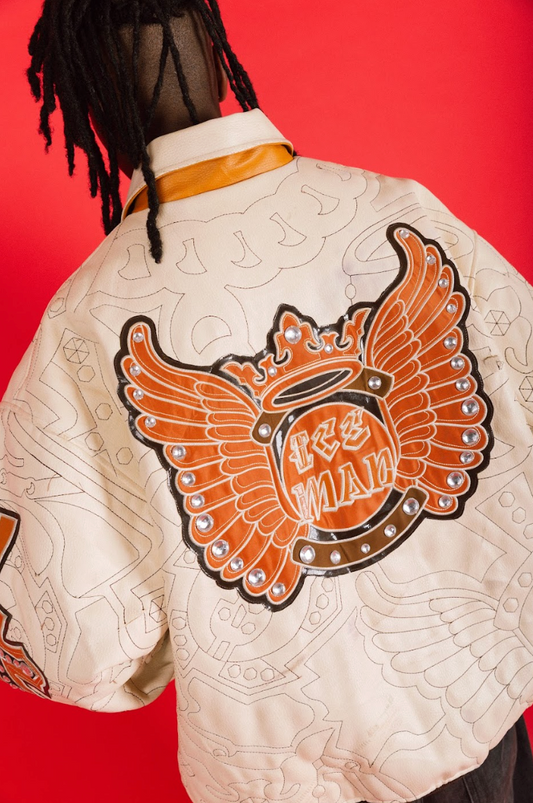 2000's Raw Blue Embellished Contrast Stitch Varsity Bomber Jacket