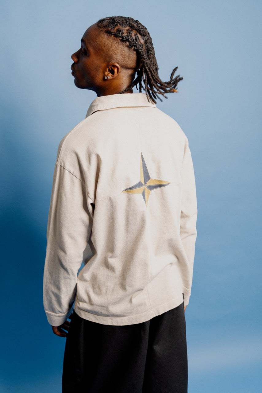 S/S 2002 Stone Island Beige Quarter Button Compass Backed Pullover