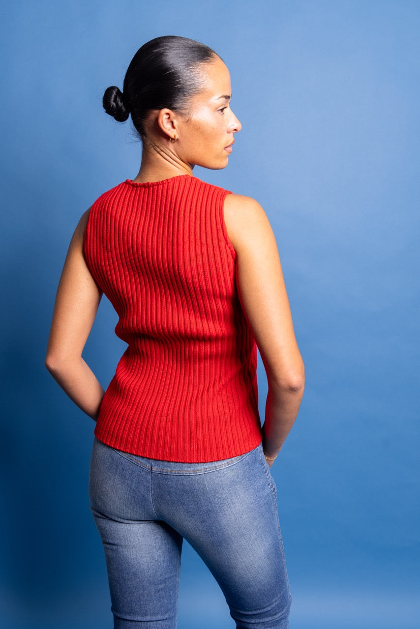 Deadstock Versace Versus Red Pelle Suede Rib Knit Waistcoat