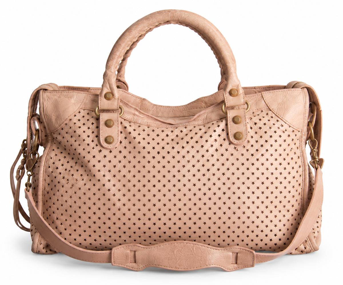 Balenciaga Cream Meshed Leather City Bag. SC:5782