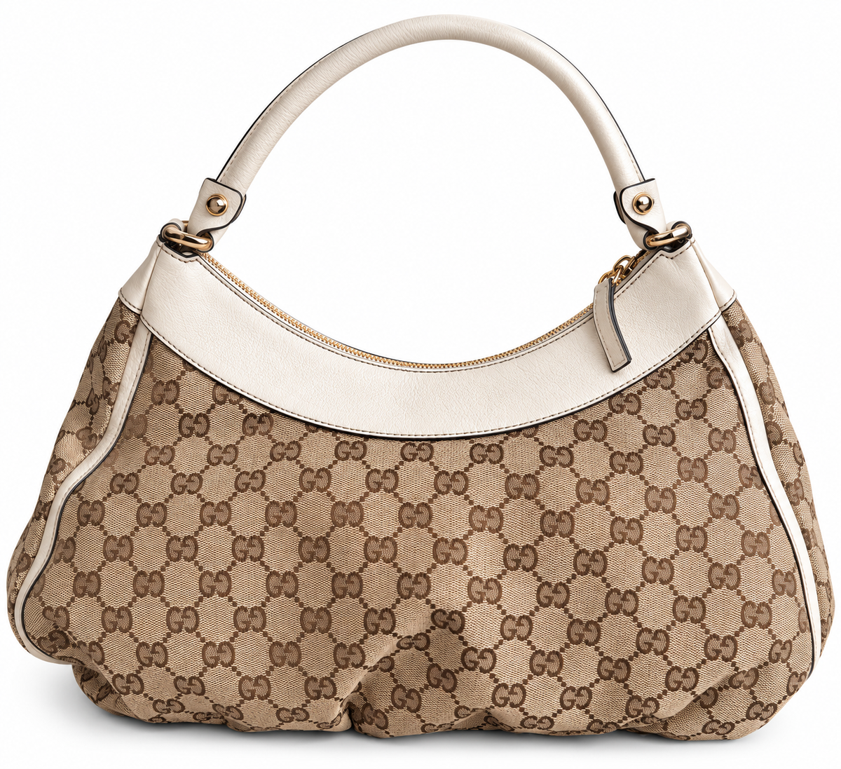 Gucci GG Canvas White Trim Abbey D-Ring Hobo Bag