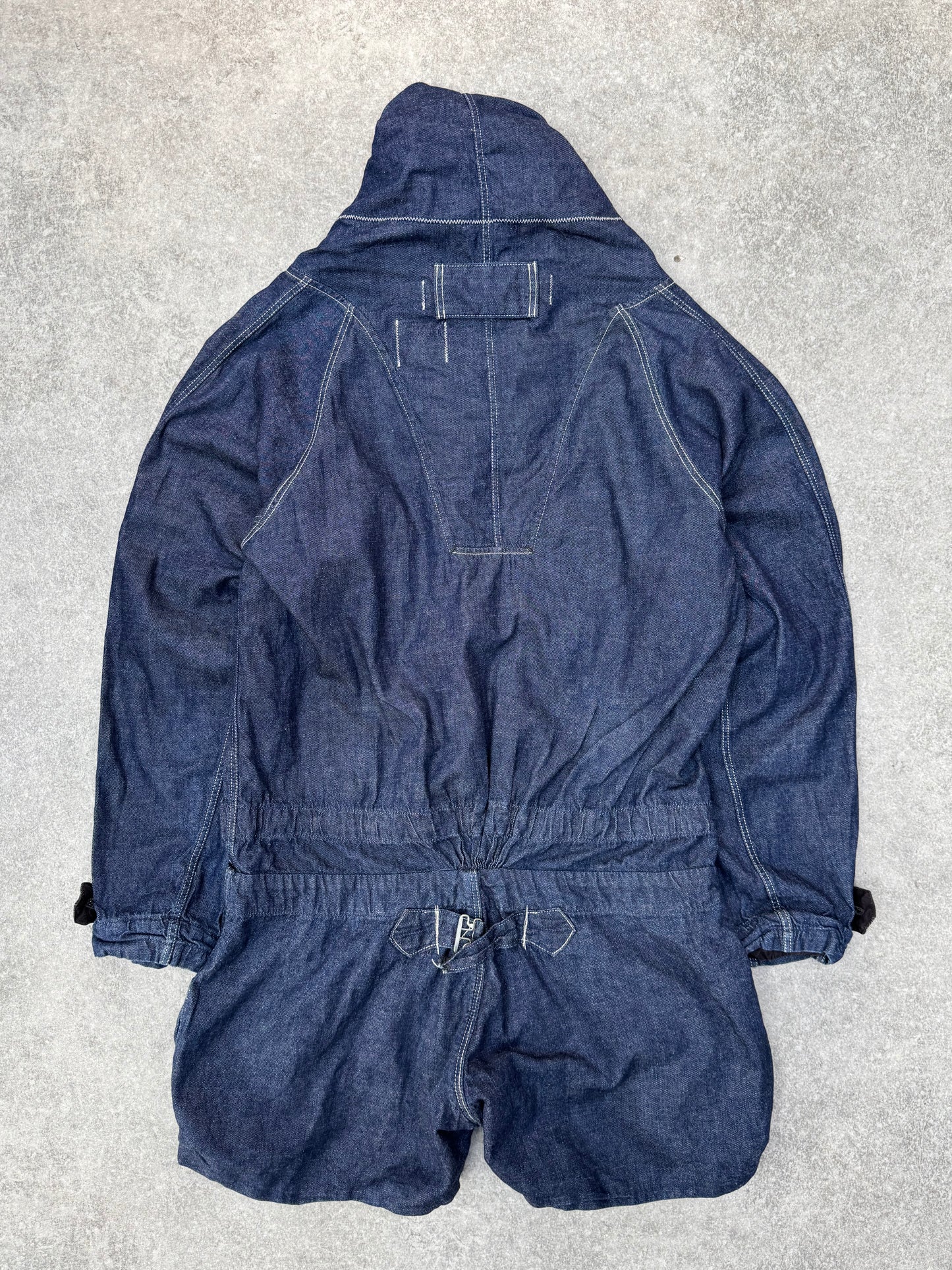 Kapital Denim Hooded Long Sleeve Drawstring Playsuit
