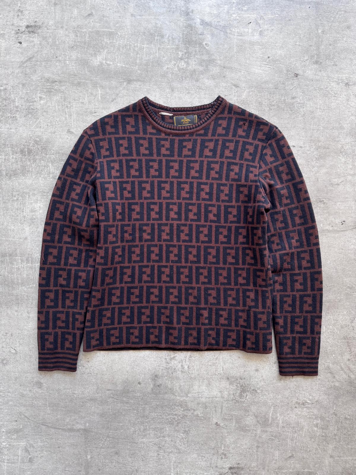1990's Fendi Monogram Brown Double Face Wool Sweater (Sold As Seen)