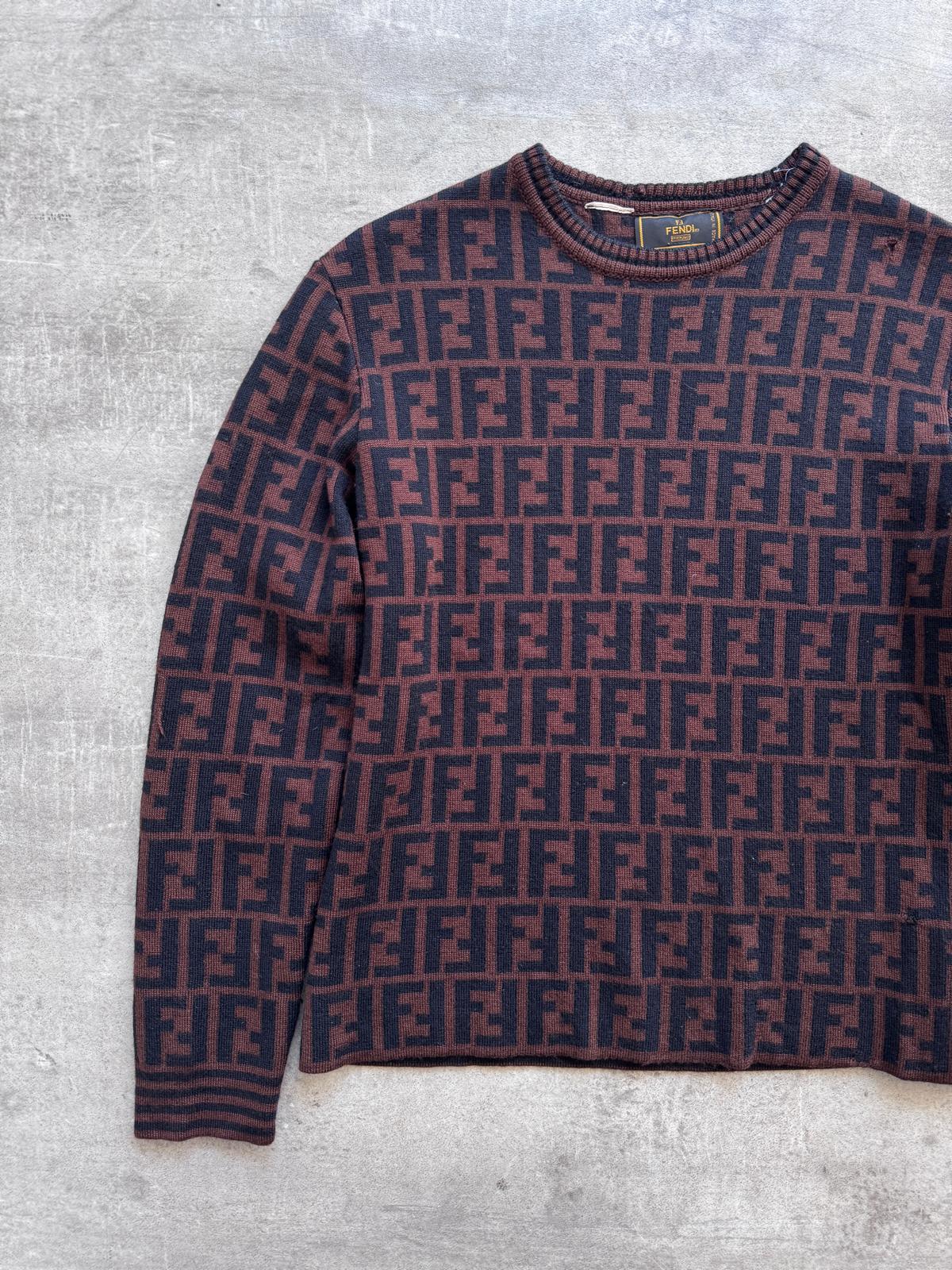 1990's Fendi Monogram Brown Double Face Wool Sweater (Sold As Seen)