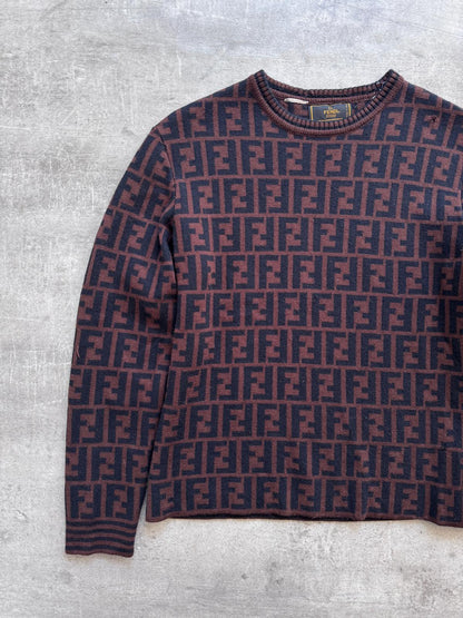 1990's Fendi Monogram Brown Double Face Wool Sweater (Sold As Seen)