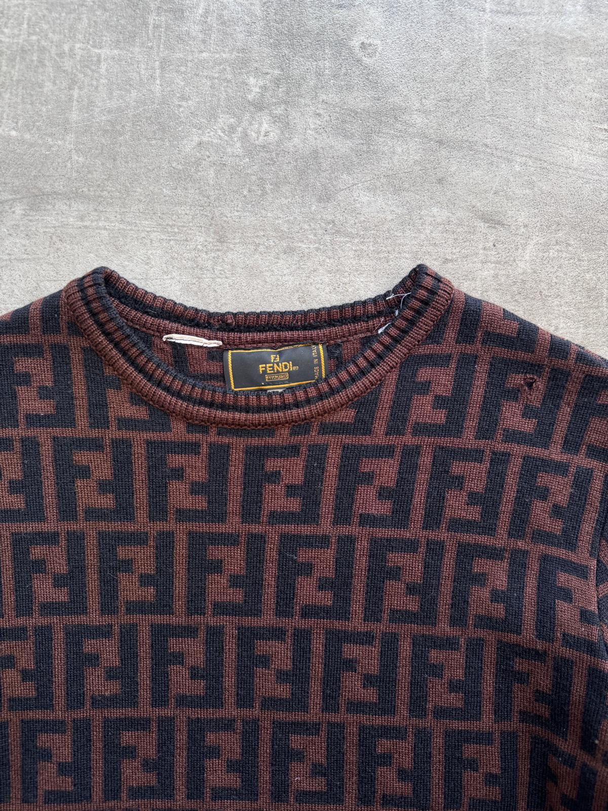 1990's Fendi Monogram Brown Double Face Wool Sweater (Sold As Seen)