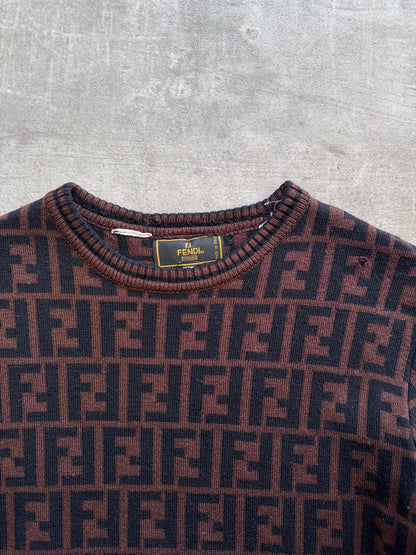 1990's Fendi Monogram Brown Double Face Wool Sweater (Sold As Seen)