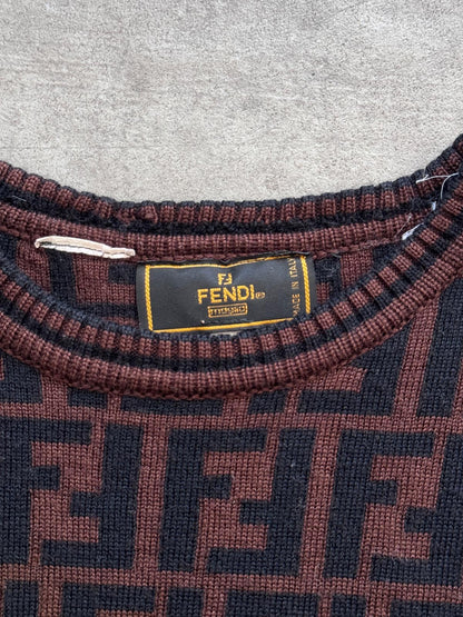 1990's Fendi Monogram Brown Double Face Wool Sweater (Sold As Seen)