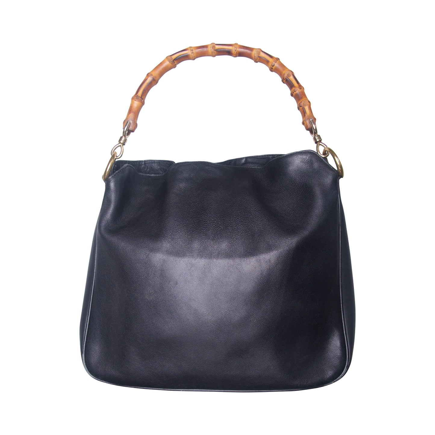 1990s Gucci Black Soft Leather Bamboo Handle Handbag