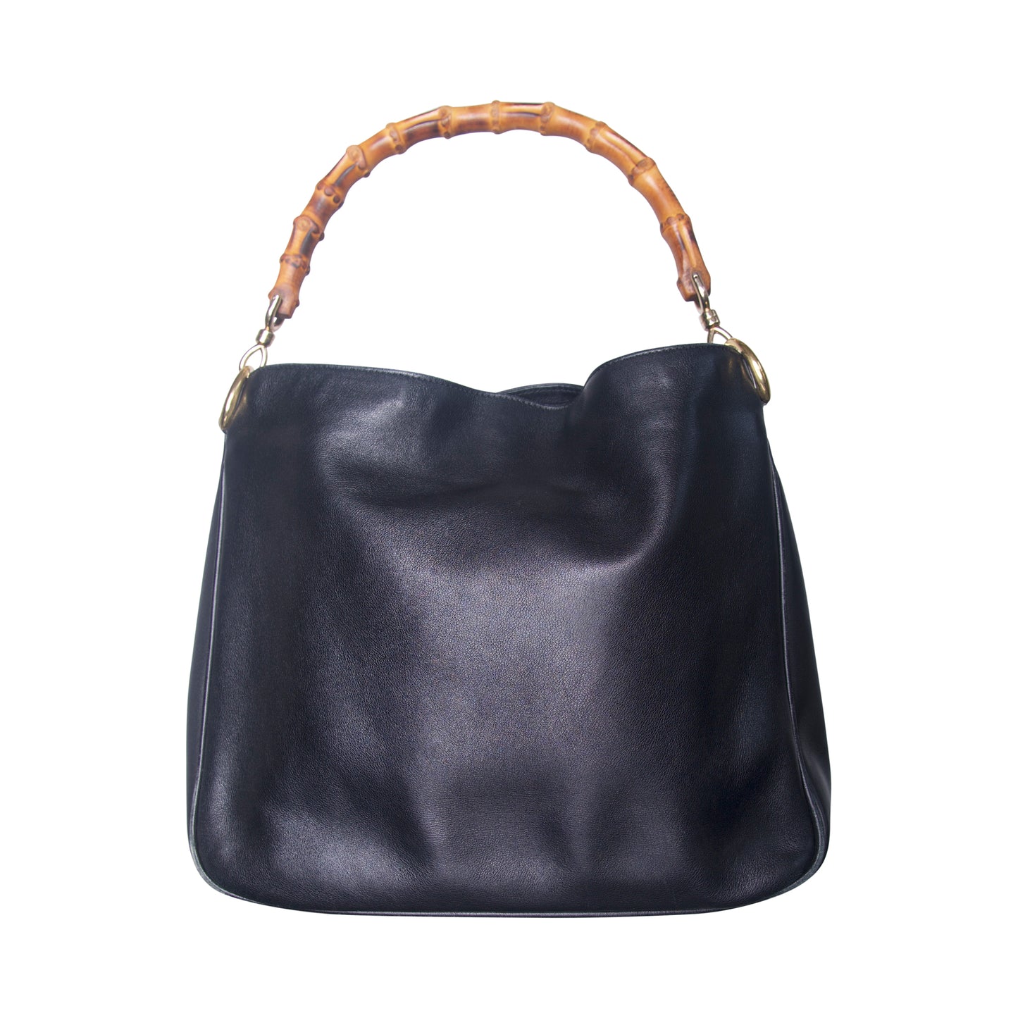 1990s Gucci Black Soft Leather Bamboo Handle Handbag