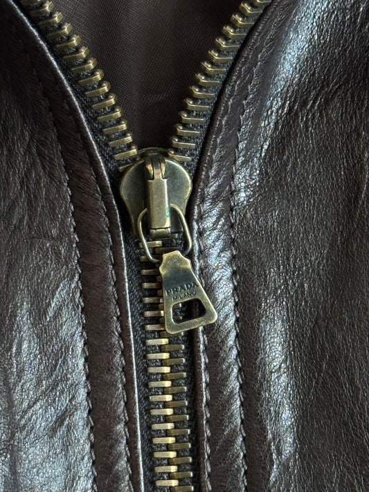 2008 Prada Milano Buckle Fasten Brown Leather Jacket