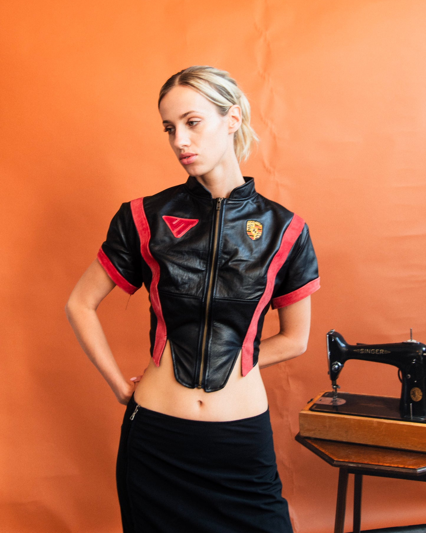 VT Rework : Porshe Cropped Leather Shirt Jacket