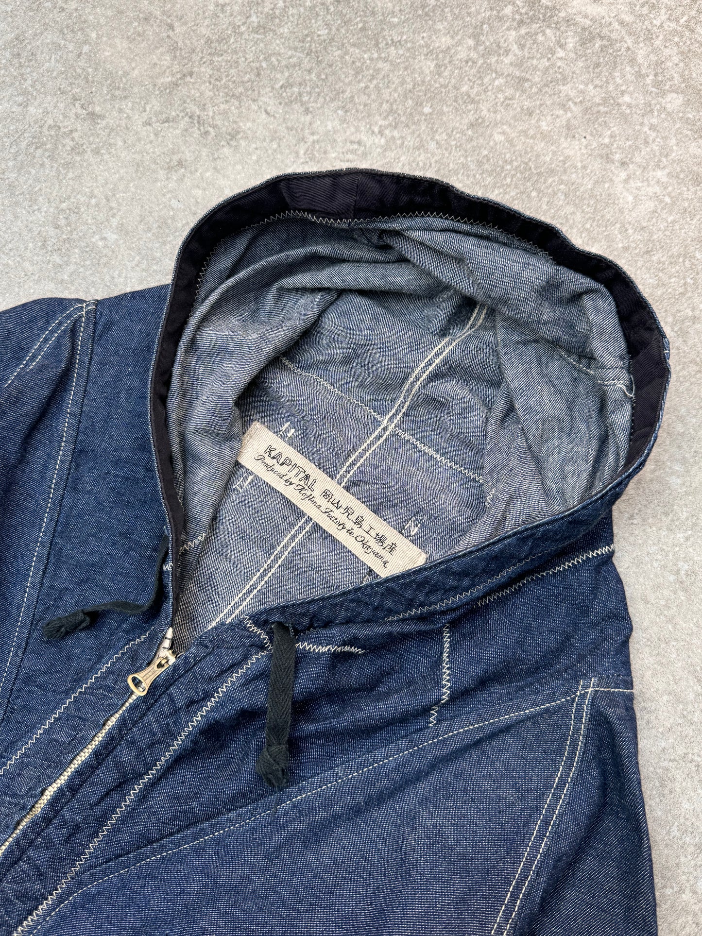 Kapital Denim Hooded Long Sleeve Drawstring Playsuit