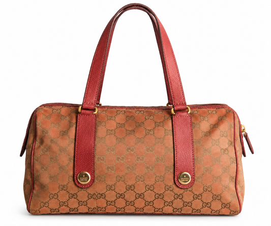 Gucci GG Monogram Canvas and Pink Leather Charmy Boston Bag