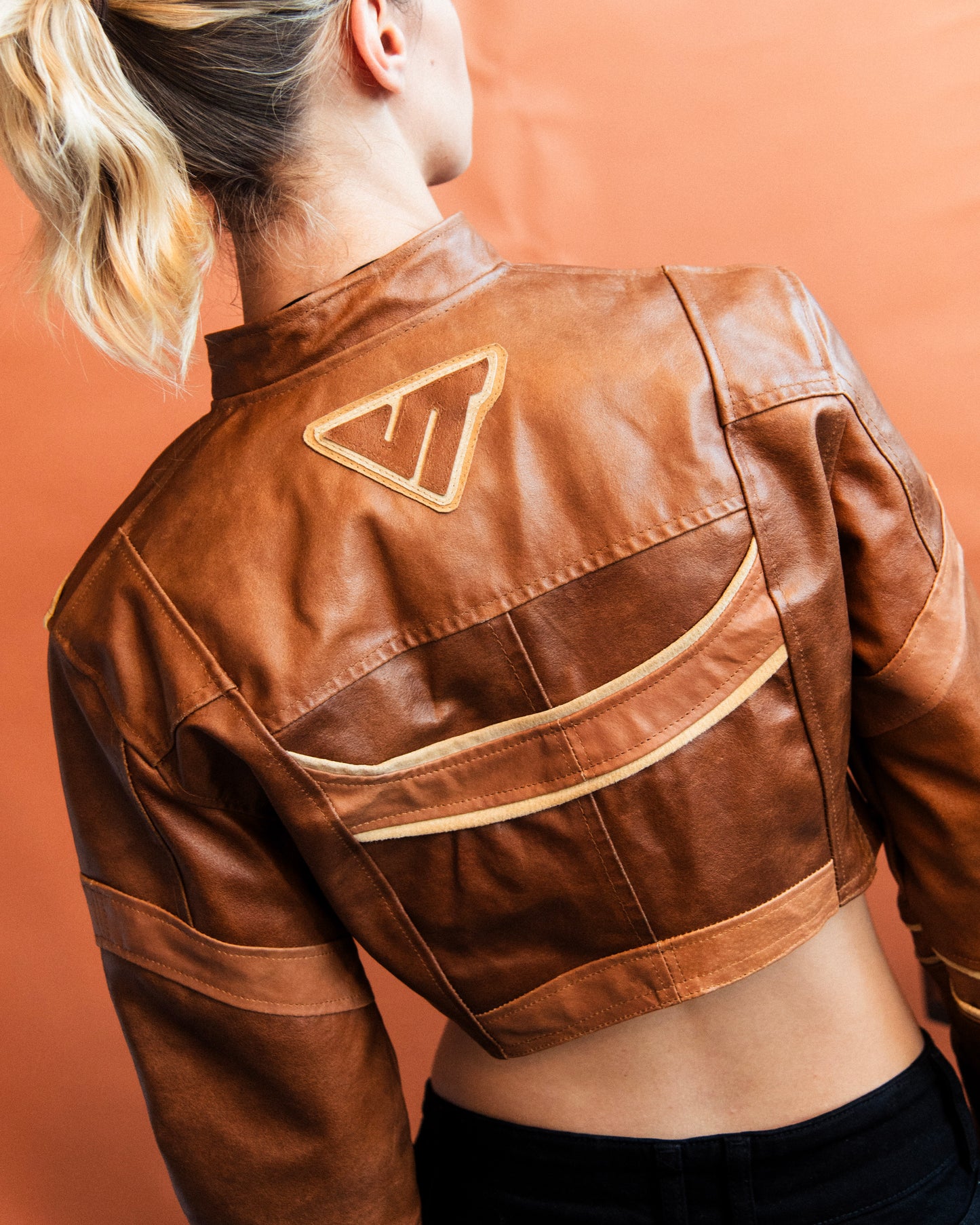 VT Rework : Marlboro Brown Leather Cropped Racing Jacket